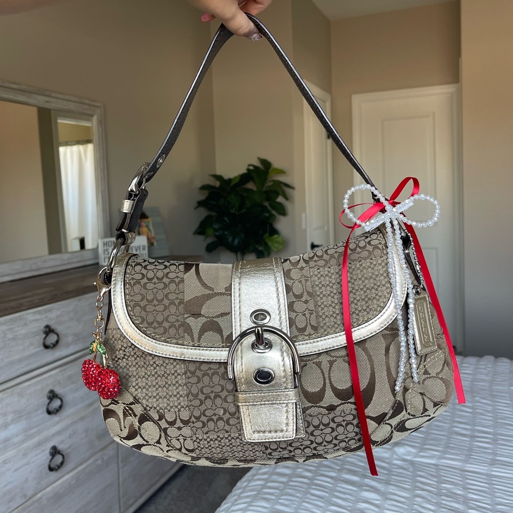 RARE COACH SOHO Brown Signature Canvas Patchwork Hobo Bag